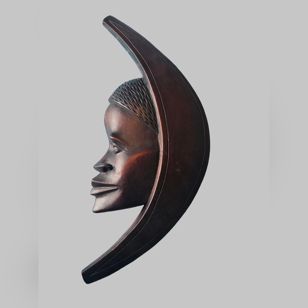 Elegant Brown Wooden Sculpturehand-carved vintage wall sculpture